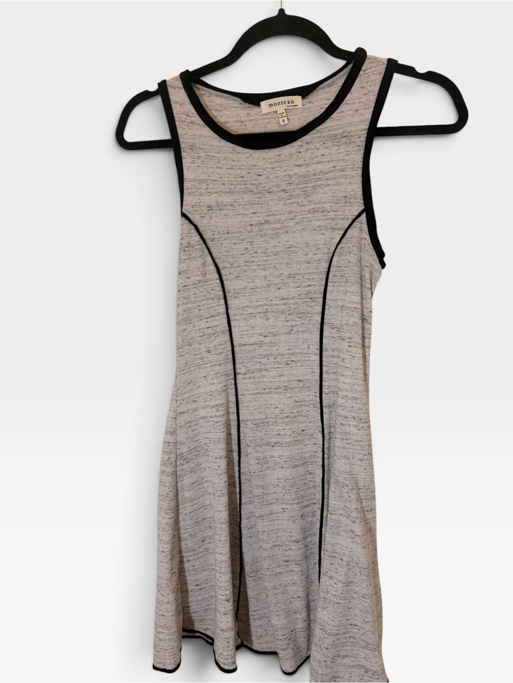 (Size S) Monteau Los Angeles Heathered Ribbed Contrast Trim Skater Dress